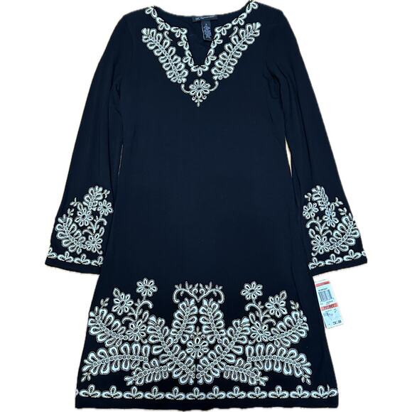 INC International Concepts Dresses & Skirts - INC Petite Small Black Embroidered Long Sleeve Dress NWT